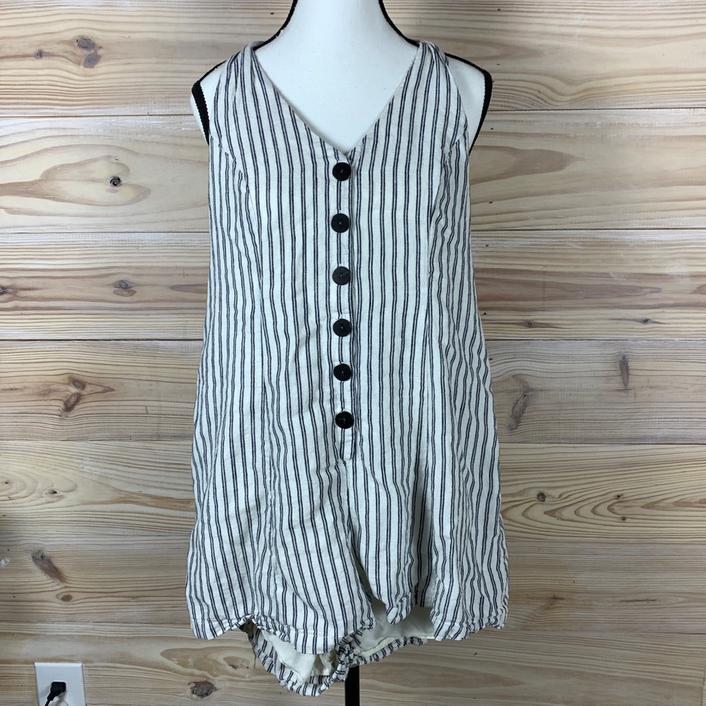 Cooperative‎ Romper Womens L White Blue Striped Button Front Halter Coastal